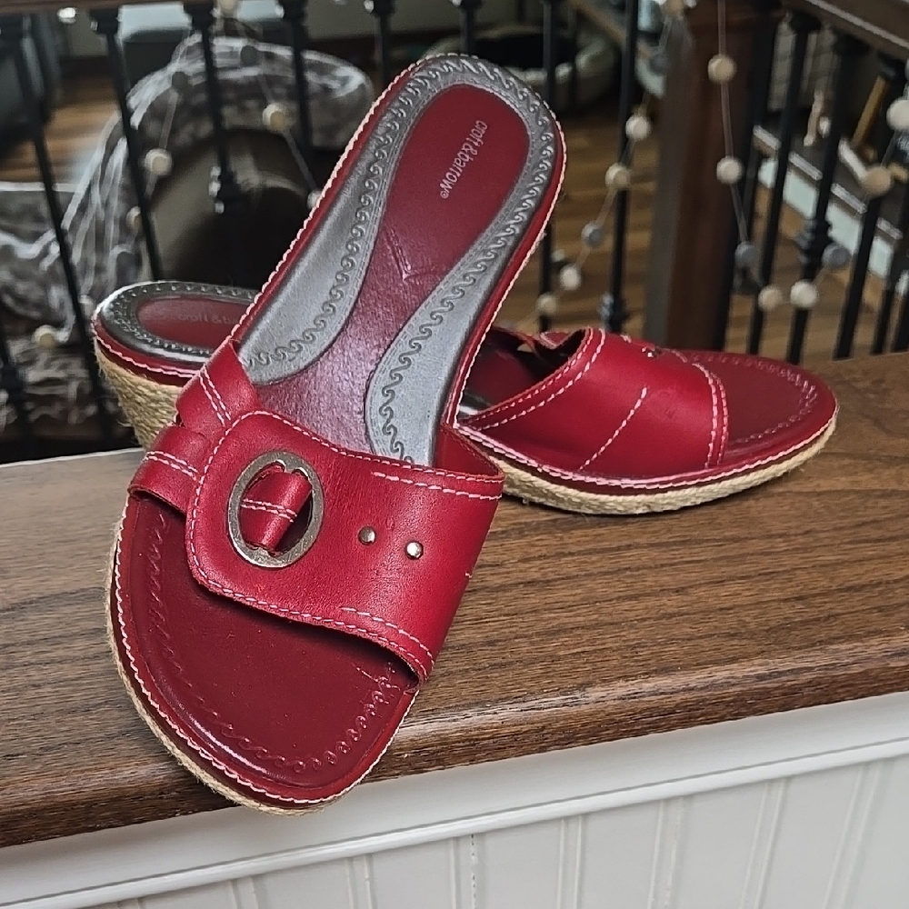 Red Leather Slide Sandals